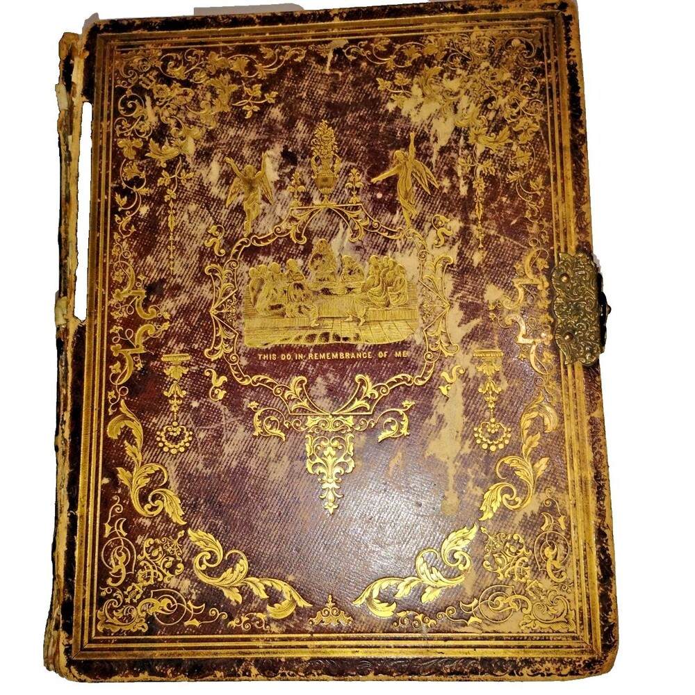 1854  Antique Holy Bible John B Perry Philadelphia Illustrated Leather Apocrypha